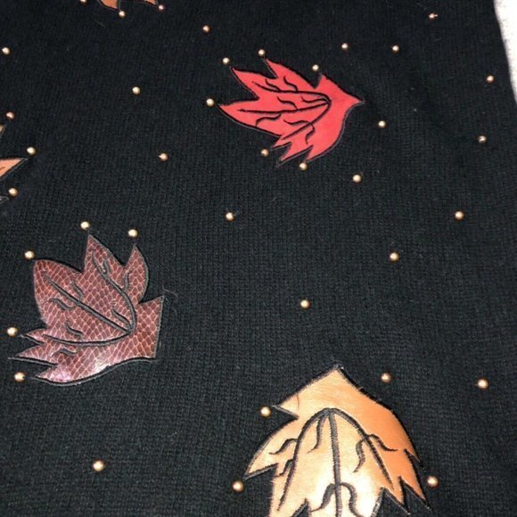 Vintage Sweater Evan Davies Lambs‎ Wool Angora Rabbit Hair Leaves Granny Core - Picture 12 of 13